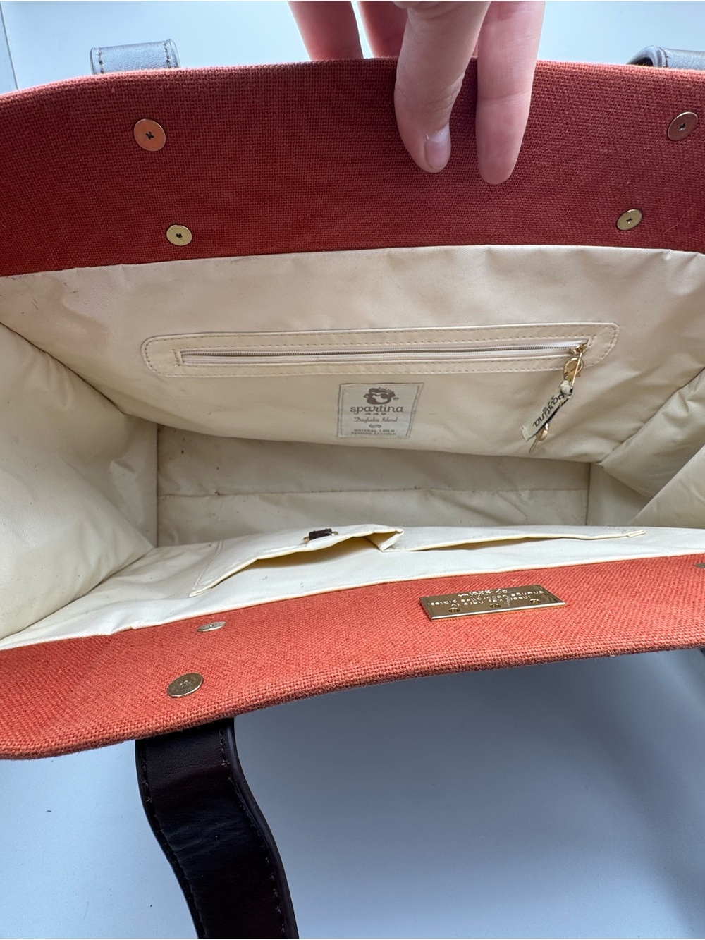 Spartina 449 Plaid Canvas Tote with Rust Trim - Picture 4 of 6